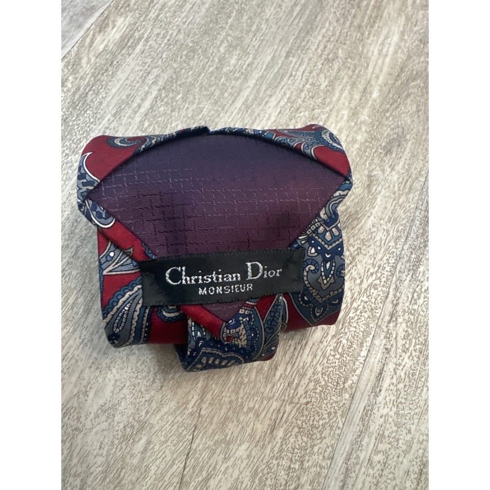 Christian Dior Monsieur Mens Burgundy Blue Paisley Silk Necktie Designer Tie